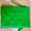 BOTTEGA VENETA LARGE CASSETTE POUCH 35 IN MALACHITE GREEN CALFSKIN