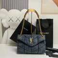 SAINT LAURENT PUFFER BAG 29 IN BLUE GRADIENT DENIM GOLD HARDWARE