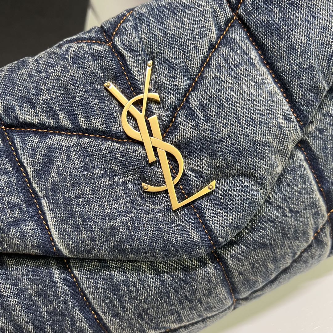 SAINT LAURENT PUFFER BAG 29 IN BLUE GRADIENT DENIM GOLD HARDWARE