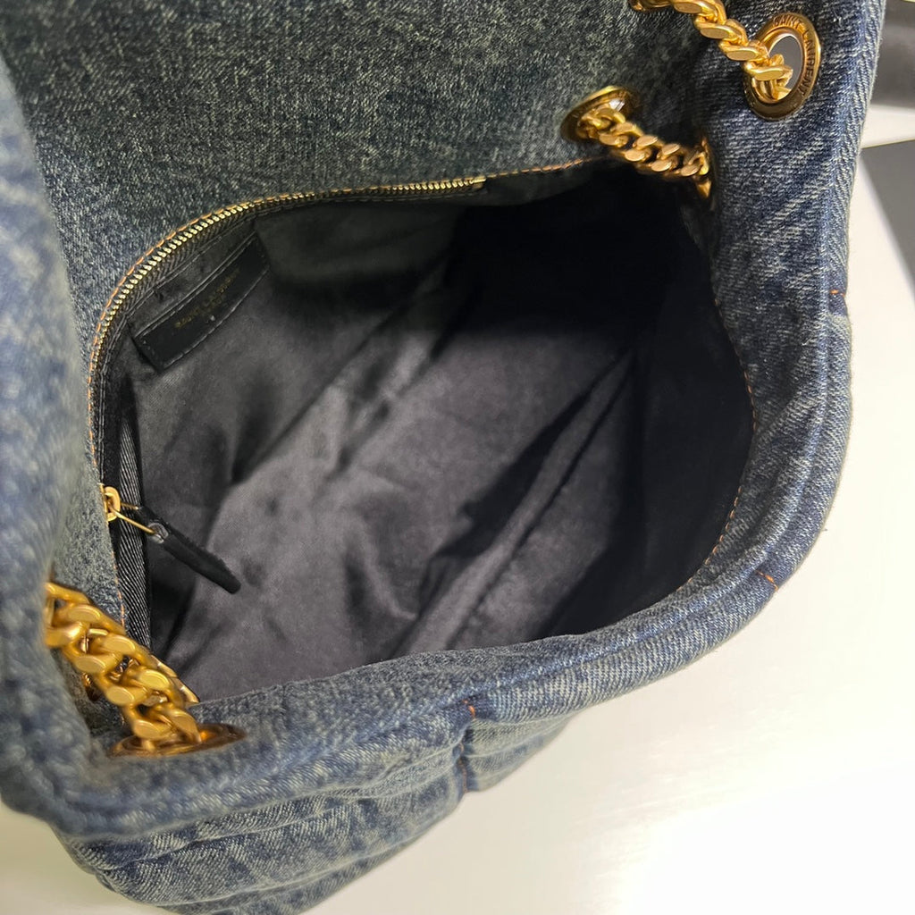 SAINT LAURENT PUFFER BAG 29 IN BLUE GRADIENT DENIM GOLD HARDWARE