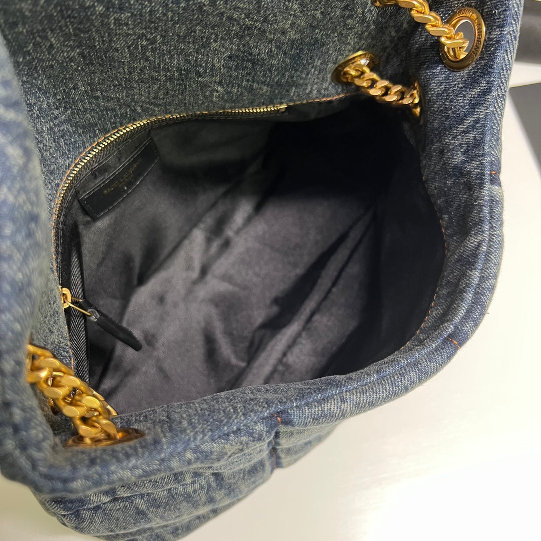 SAINT LAURENT PUFFER BAG 29 IN BLUE GRADIENT DENIM GOLD HARDWARE