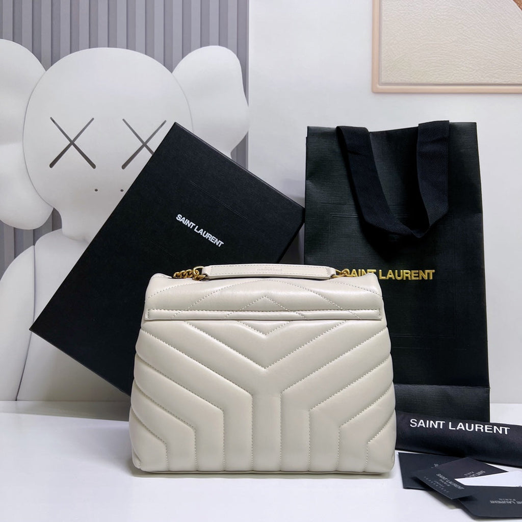 SAINT LAURENT LOULOU SMALL 25 IN WHITE LAMBSKIN GOLD HARDWARE