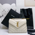 SAINT LAURENT LOULOU SMALL 25 IN WHITE LAMBSKIN GOLD HARDWARE