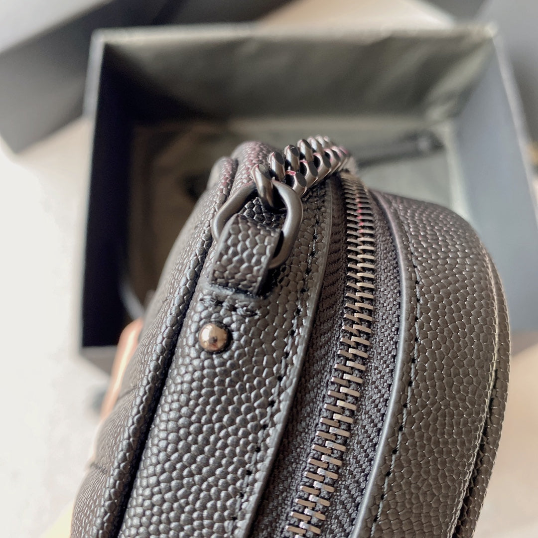 SAINT LAURENT LOU MINI CAMERA BAG 19 IN BLACK CAVIAR PATTERN CALFSKIN BLACK HARDWARE