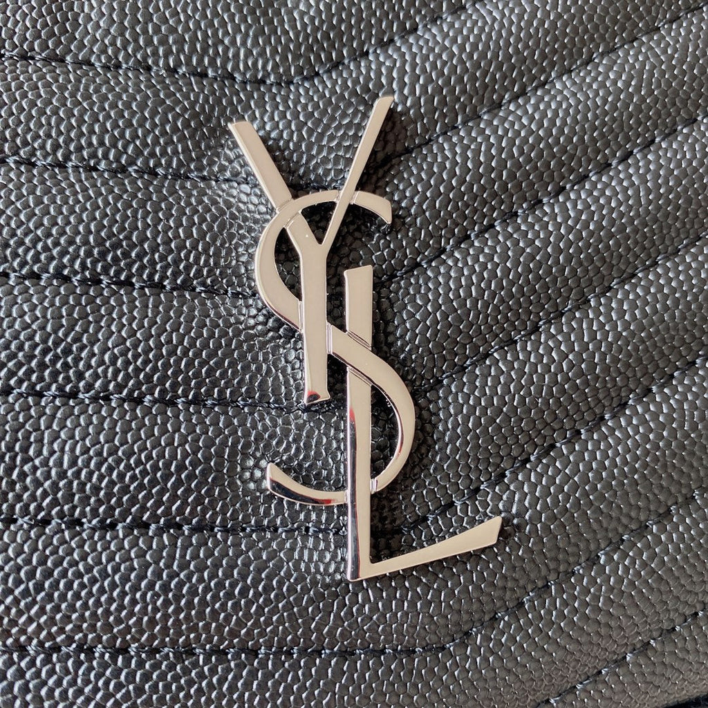 SAINT LAURENT LOU MINI CAMERA BAG 19 IN BLACK CAVIAR PATTERN CALFSKIN SILVER HARDWARE