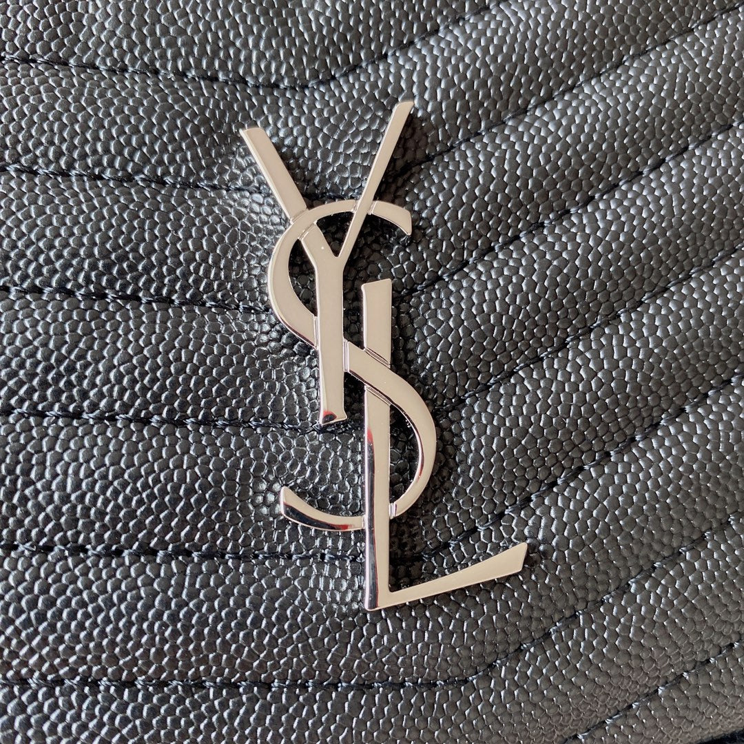SAINT LAURENT LOU MINI CAMERA BAG 19 IN BLACK CAVIAR PATTERN CALFSKIN SILVER HARDWARE