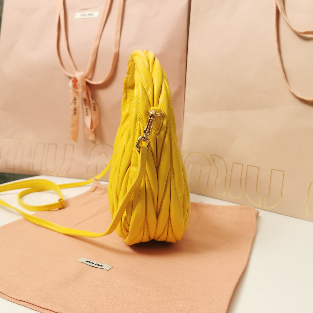 MIU MIU WANDER MATELASSÉ NAPPA HOBO BAG 23 IN YELLOW LAMBSKIN