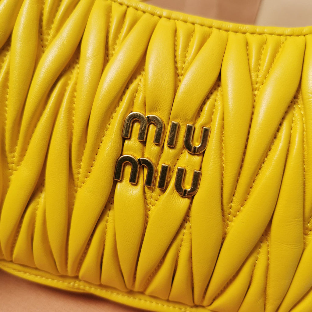 MIU MIU WANDER MATELASSÉ NAPPA HOBO BAG 23 IN YELLOW LAMBSKIN
