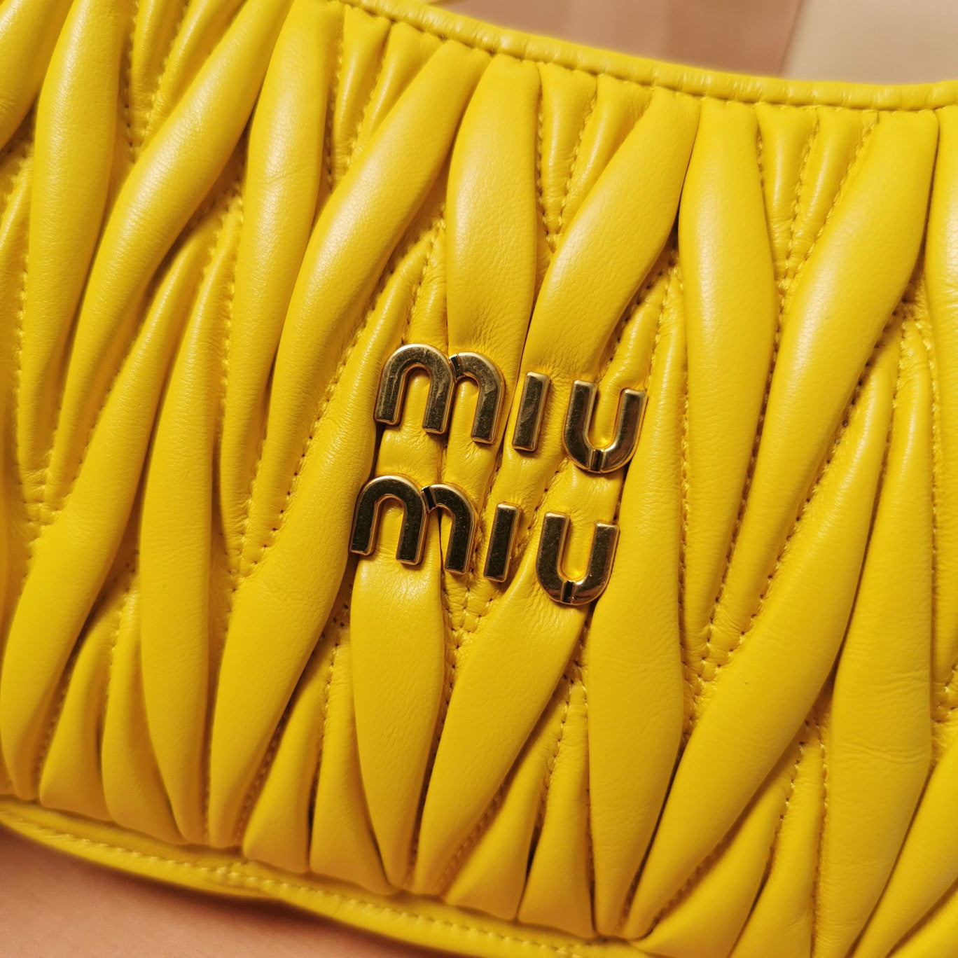 MIU MIU WANDER MATELASSÉ NAPPA HOBO BAG 23 IN YELLOW LAMBSKIN