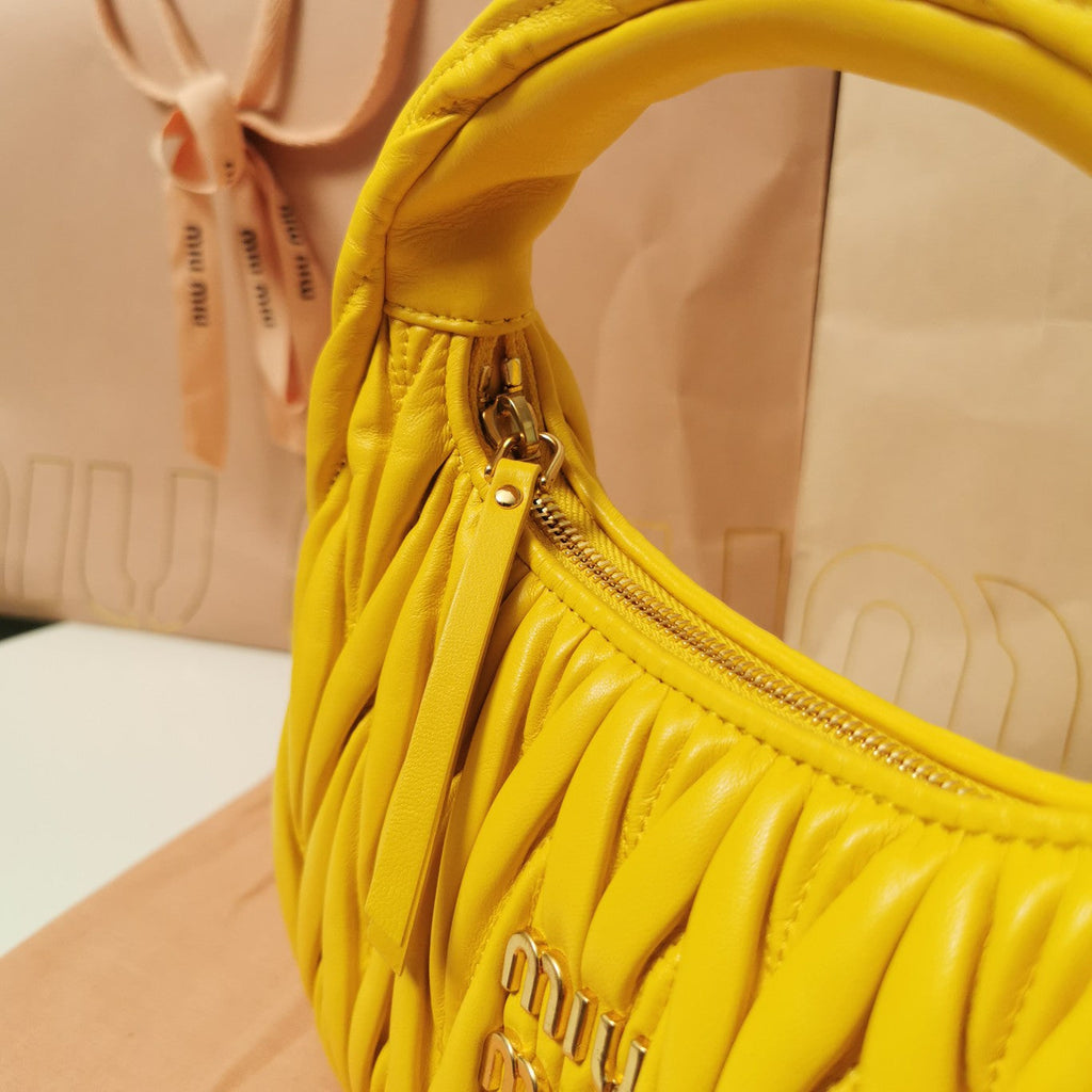 MIU MIU WANDER MATELASSÉ NAPPA HOBO BAG 23 IN YELLOW LAMBSKIN