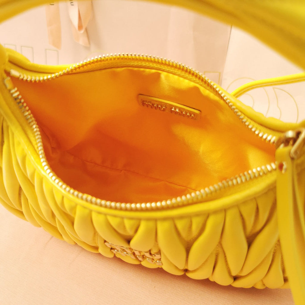 MIU MIU WANDER MATELASSÉ NAPPA HOBO BAG 23 IN YELLOW LAMBSKIN