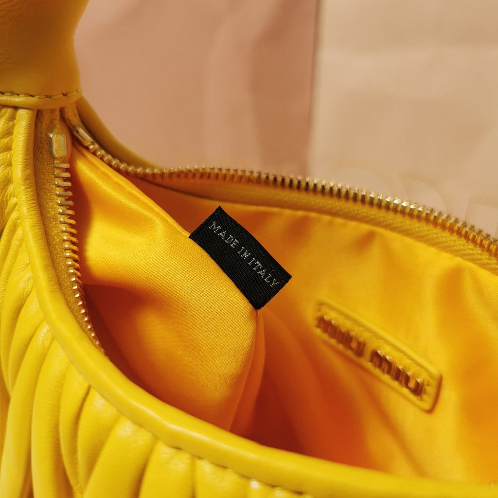MIU MIU WANDER MATELASSÉ NAPPA HOBO BAG 23 IN YELLOW LAMBSKIN