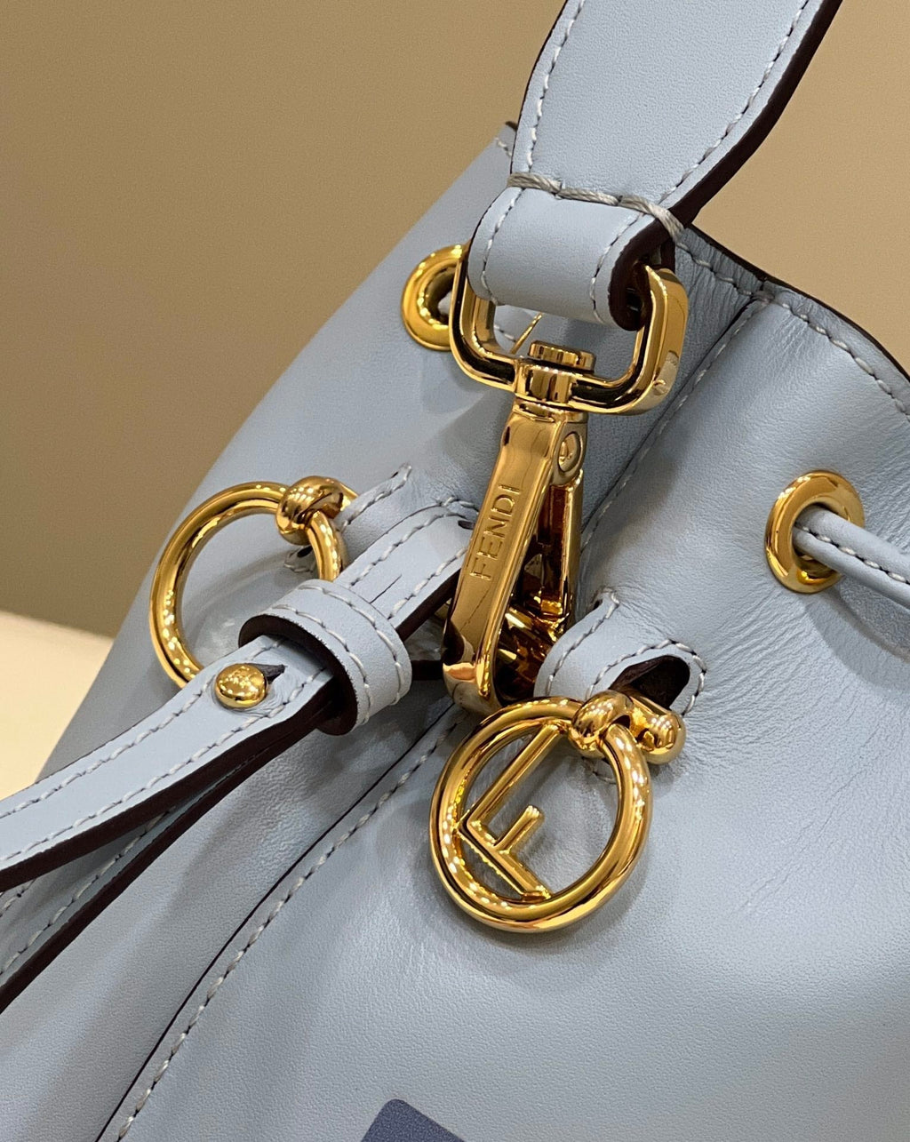 FENDI MON TRESOR MINI 18 BAG IN LIGHT BLUE CALFSKIN FF WITH GOLD HARDWARE