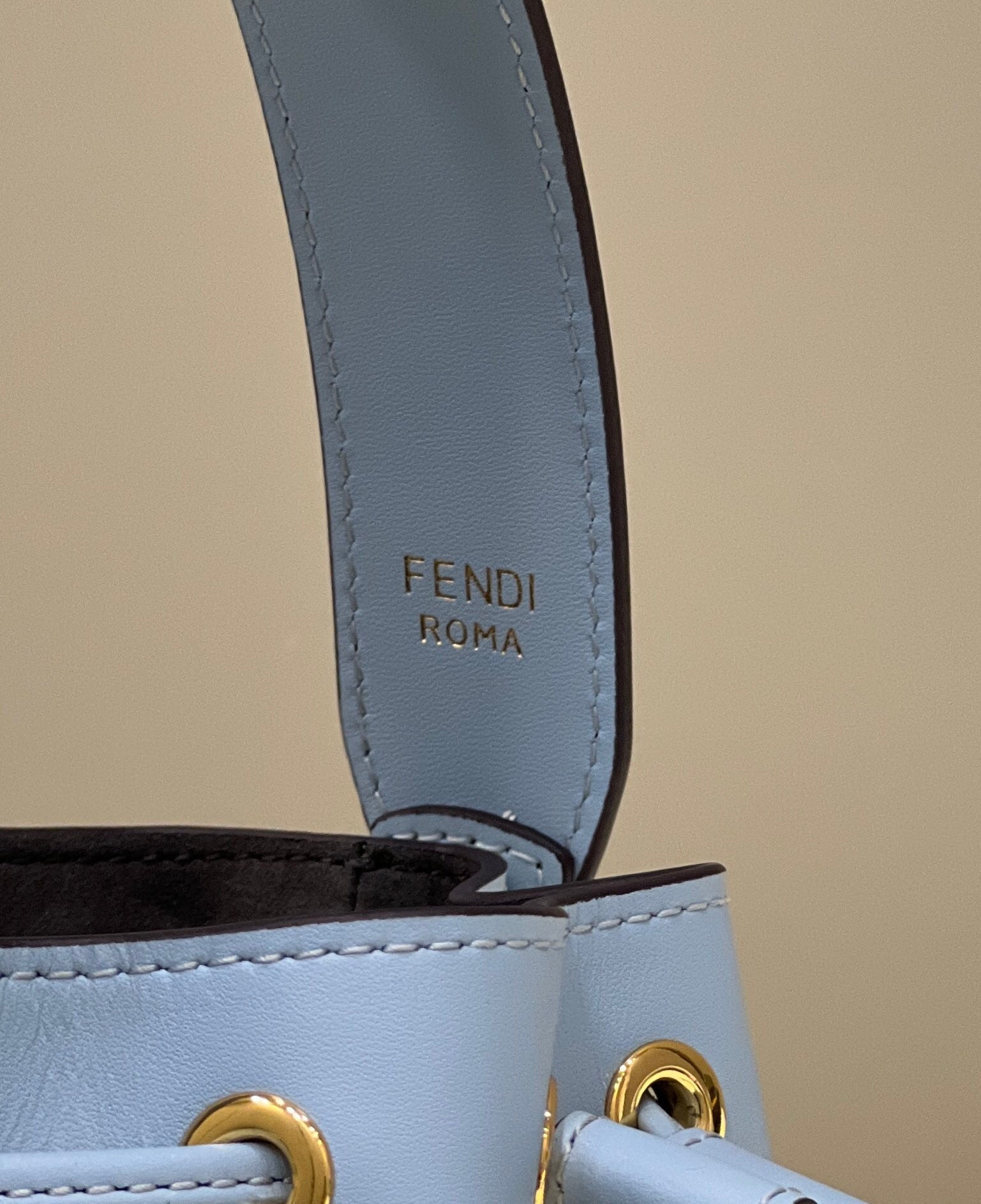 FENDI MON TRESOR MINI 18 BAG IN LIGHT BLUE CALFSKIN FF WITH GOLD HARDWARE
