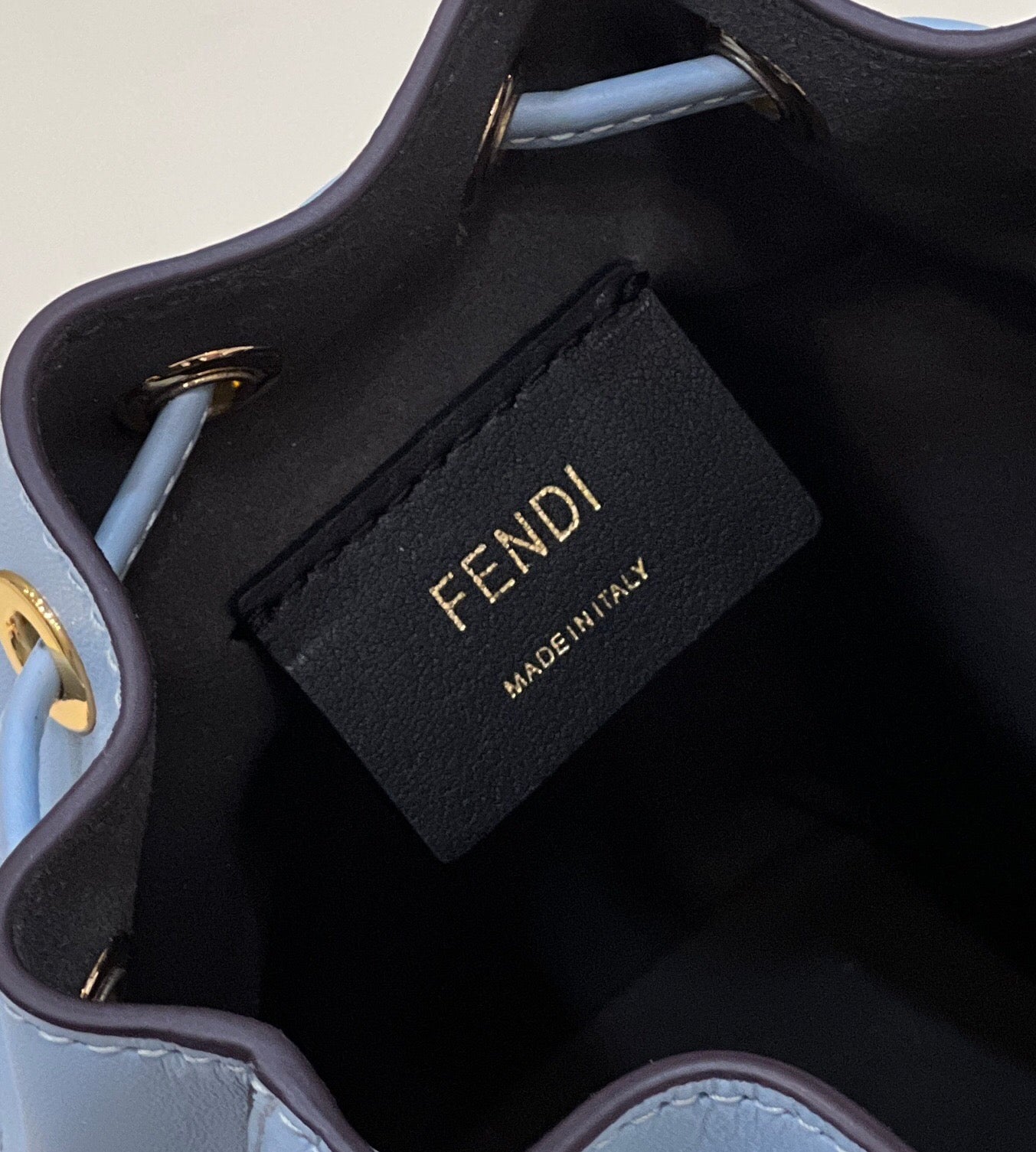 FENDI MON TRESOR MINI 18 BAG IN LIGHT BLUE CALFSKIN FF WITH GOLD HARDWARE