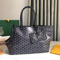GOYARD CHIEN GRIS BAG 33 IN NAVY BLUE GOYARDINE CANVAS AND TAN CALFSKIN TRIM