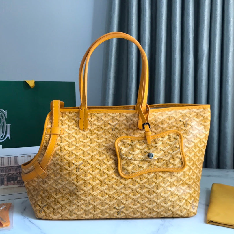 GOYARD CHIEN GRIS BAG 33 IN YELLOW GOYARDINE CANVAS AND CALFSKIN TRIM
