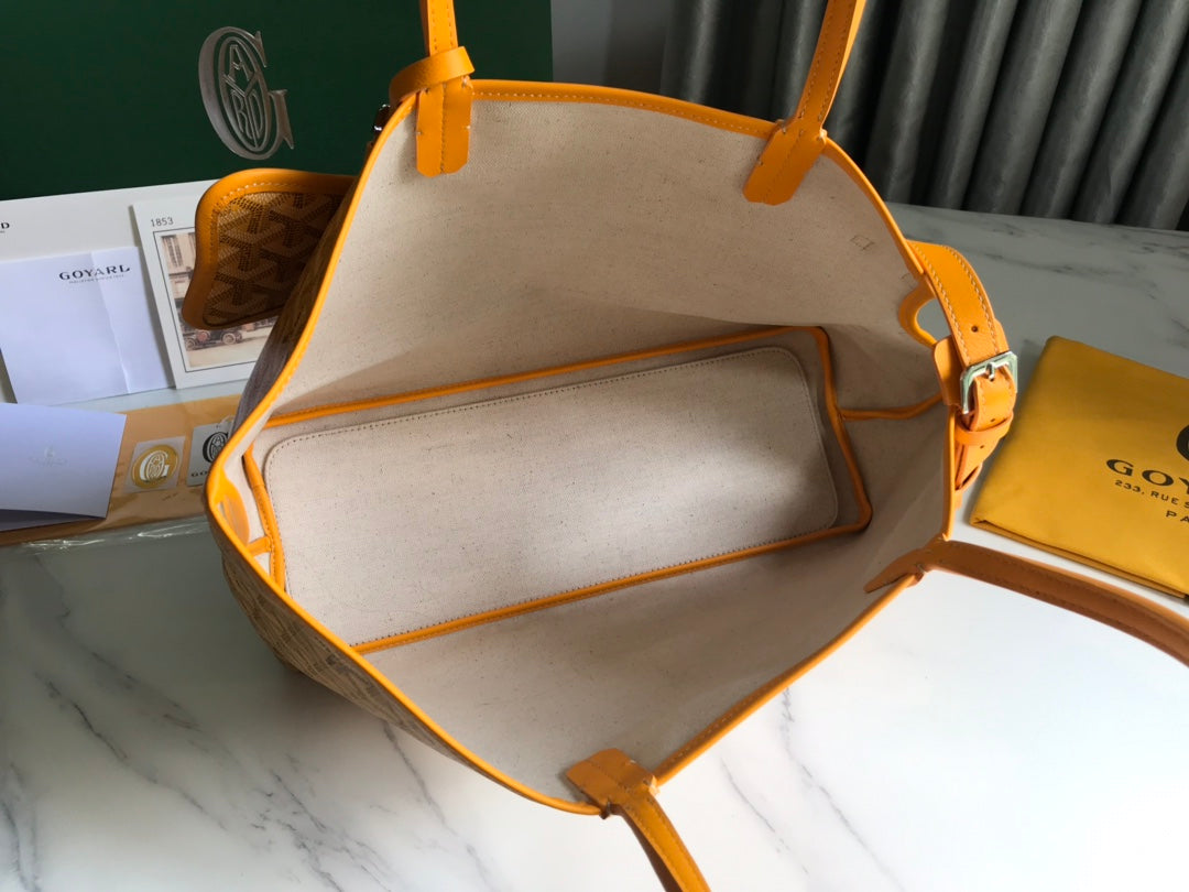 GOYARD CHIEN GRIS BAG 33 IN YELLOW GOYARDINE CANVAS AND CALFSKIN TRIM