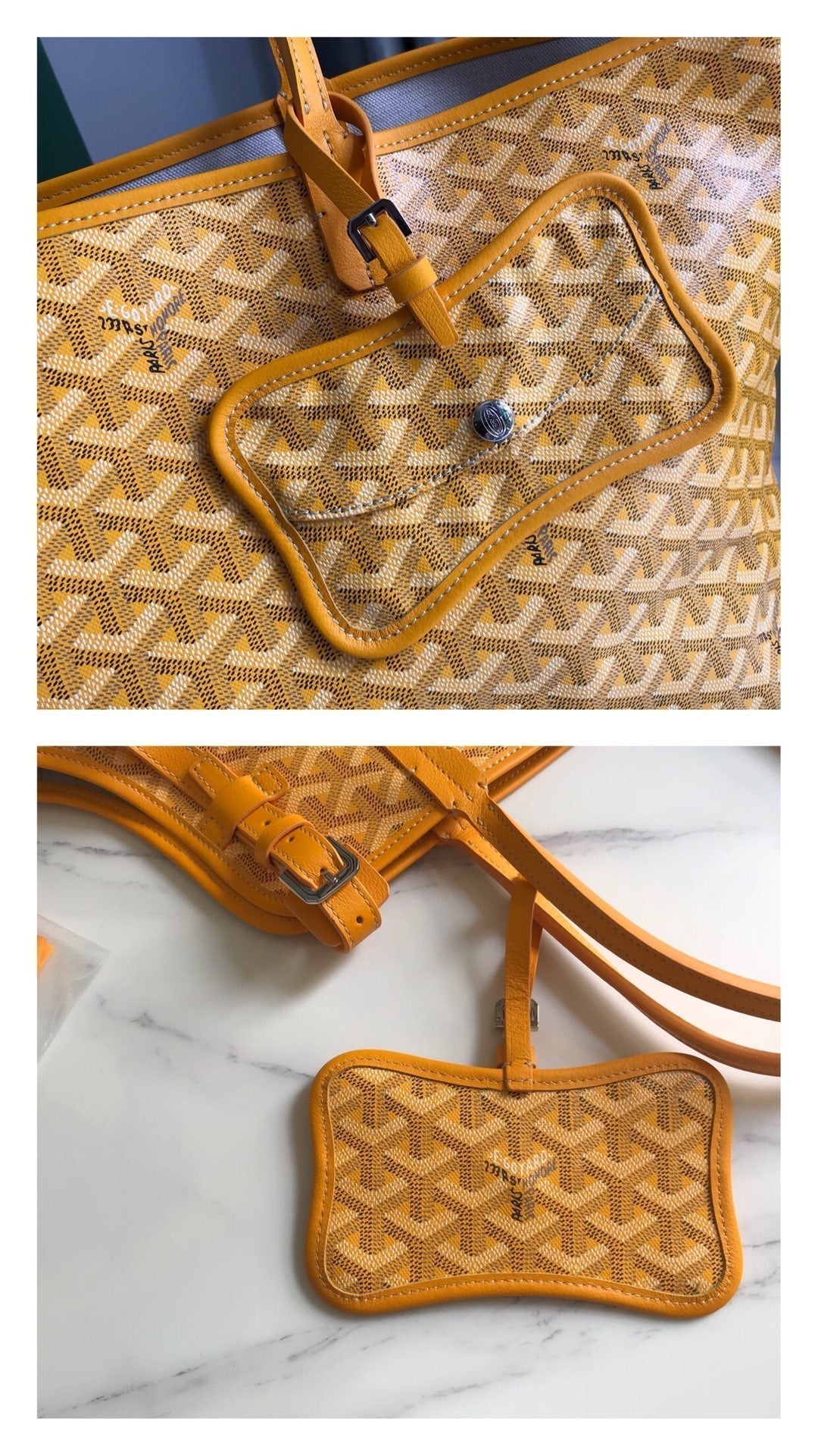 GOYARD CHIEN GRIS BAG 33 IN YELLOW GOYARDINE CANVAS AND CALFSKIN TRIM