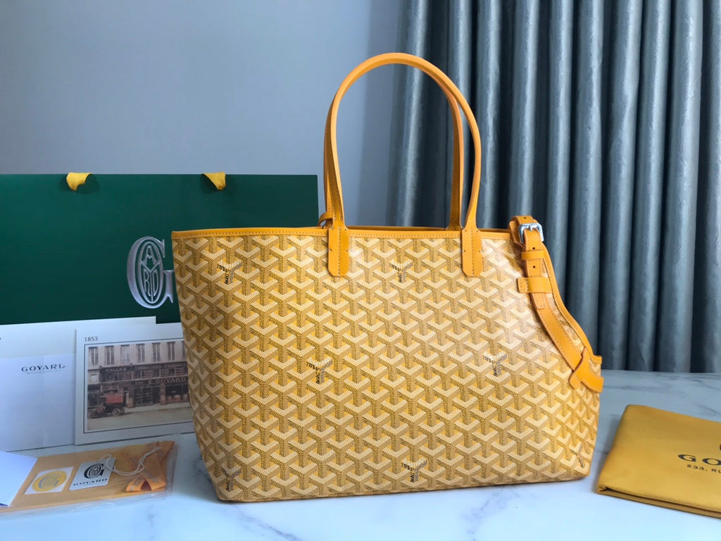 GOYARD CHIEN GRIS BAG 33 IN YELLOW GOYARDINE CANVAS AND CALFSKIN TRIM
