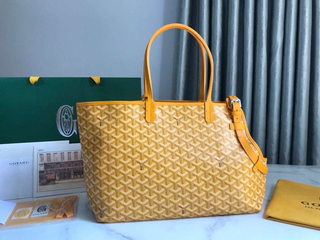 GOYARD CHIEN GRIS BAG 33 IN YELLOW GOYARDINE CANVAS AND CALFSKIN TRIM