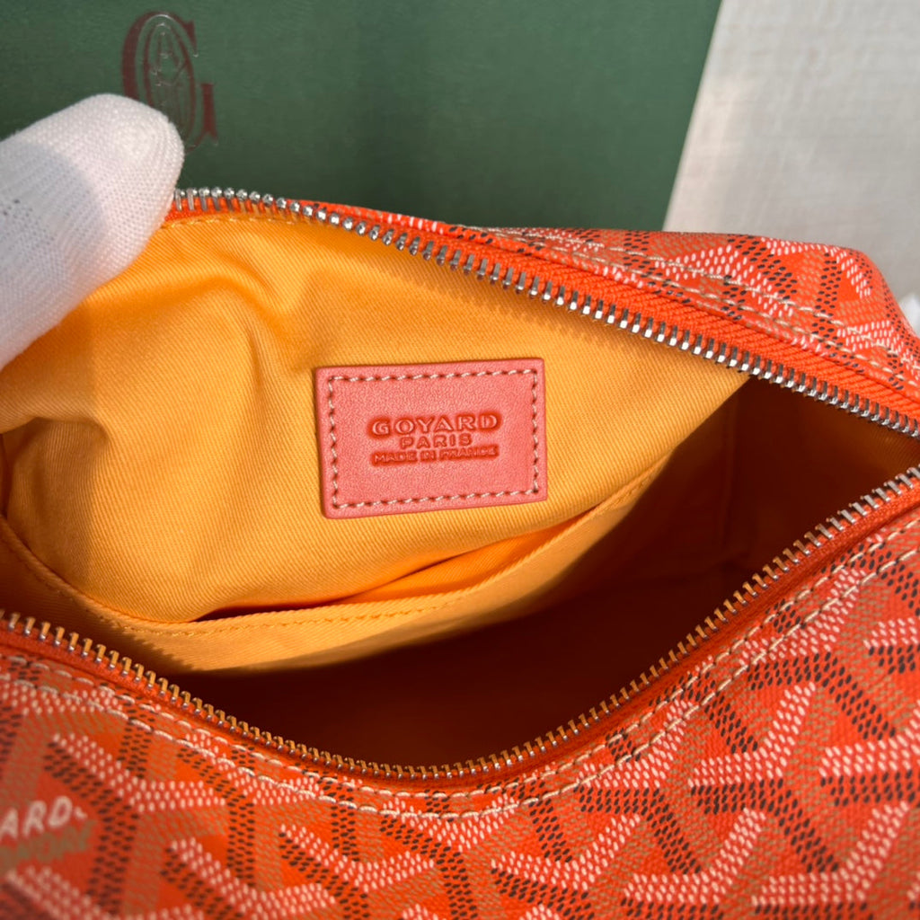 GOYARD BOWLING TOILETRY BAG 25 IN RED ORANGE GOYARDINE CANVAS AND CALFSKIN