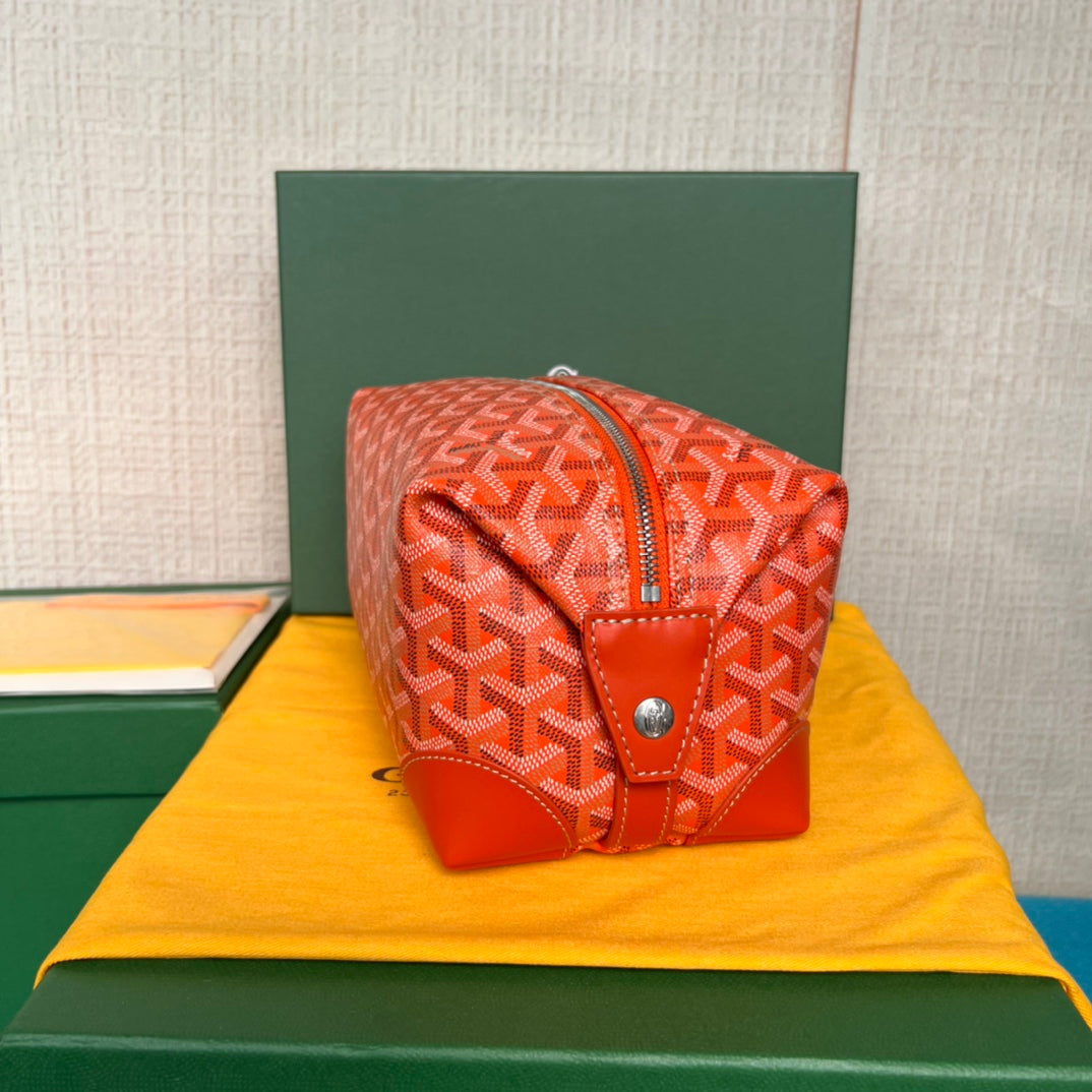 GOYARD BOWLING TOILETRY BAG 25 IN RED ORANGE GOYARDINE CANVAS AND CALFSKIN