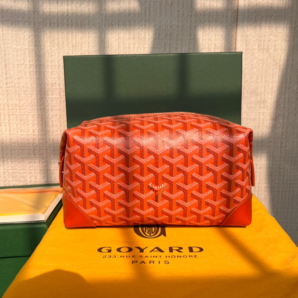 GOYARD BOWLING TOILETRY BAG 25 IN RED ORANGE GOYARDINE CANVAS AND CALFSKIN