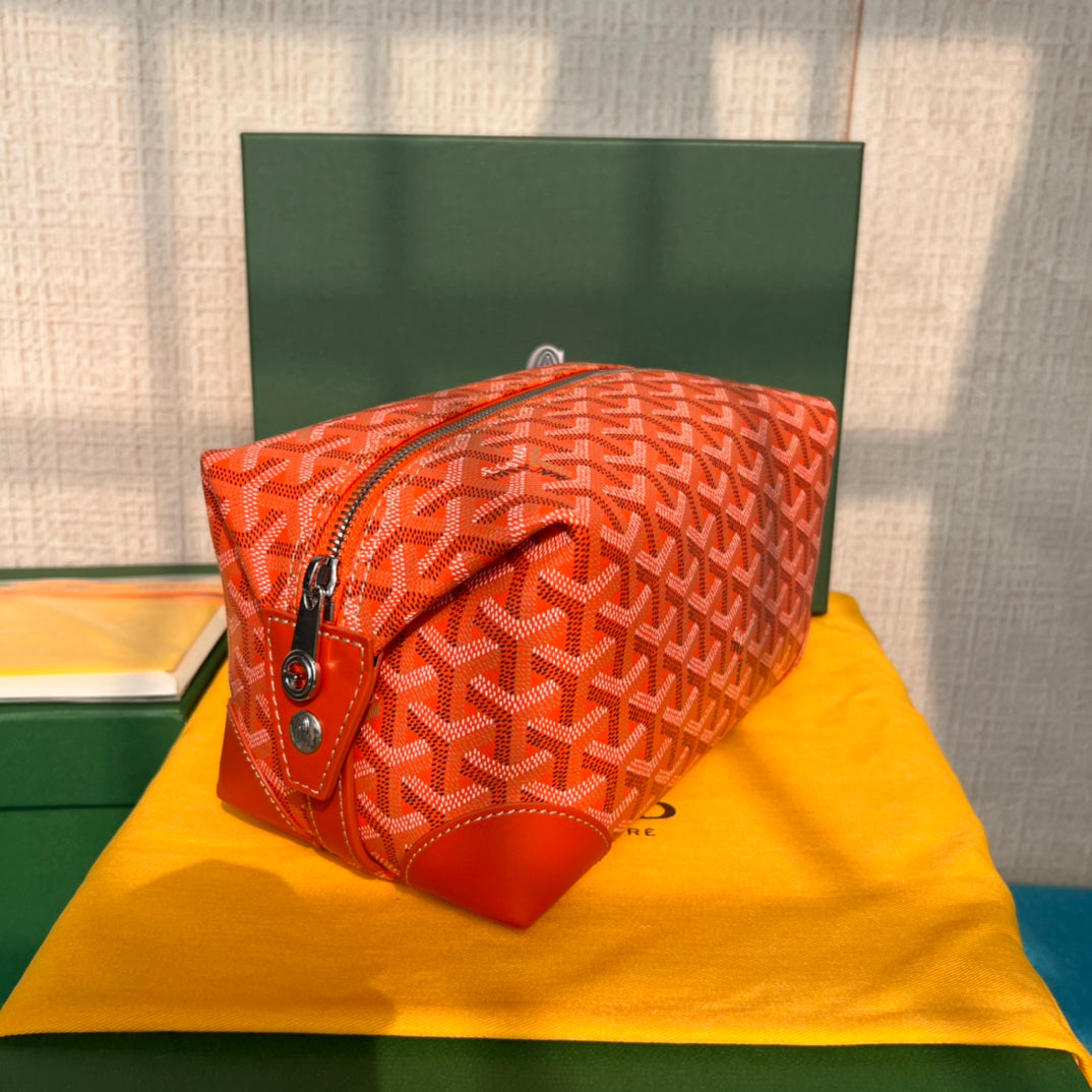 GOYARD BOWLING TOILETRY BAG 25 IN RED ORANGE GOYARDINE CANVAS AND CALFSKIN