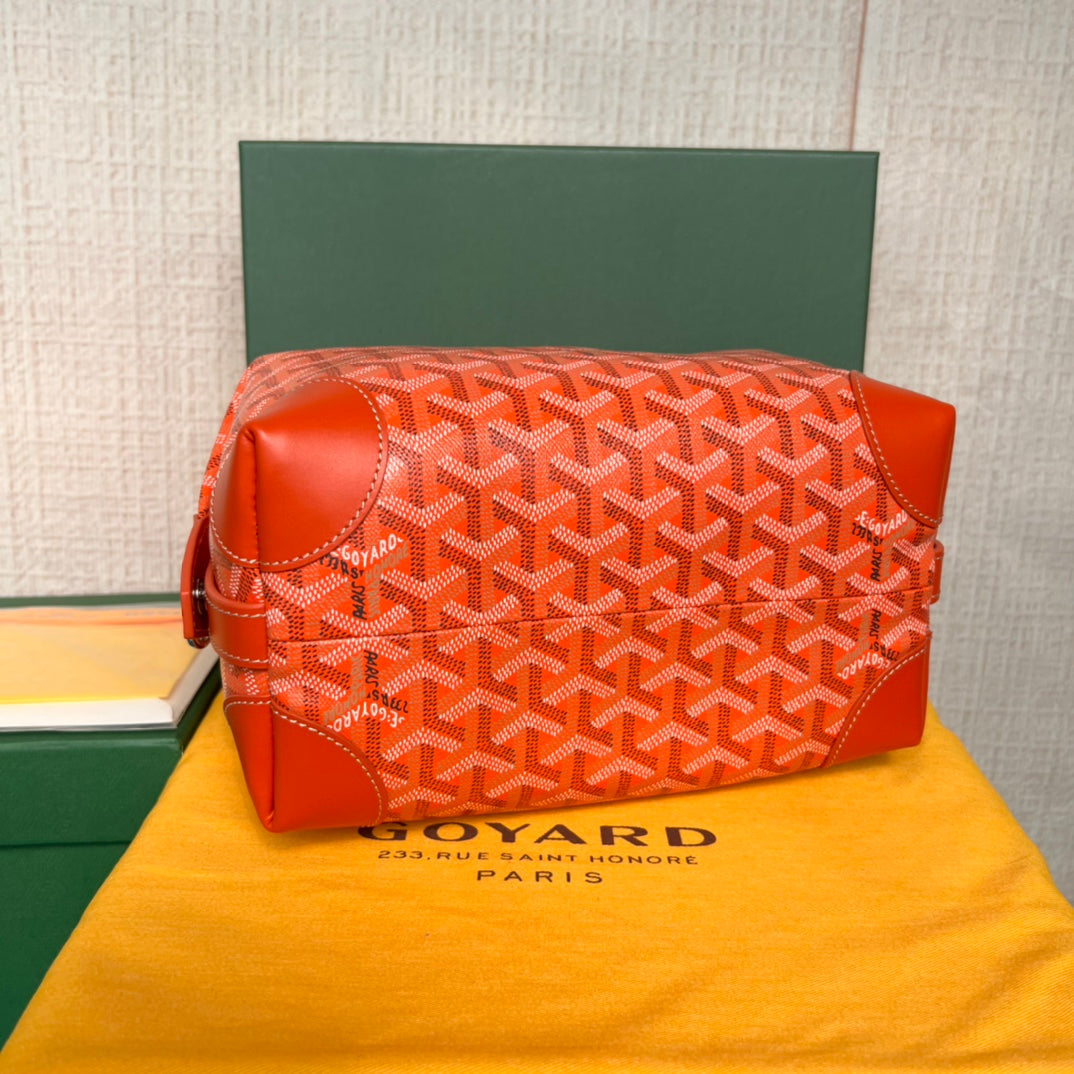 GOYARD BOWLING TOILETRY BAG 25 IN RED ORANGE GOYARDINE CANVAS AND CALFSKIN