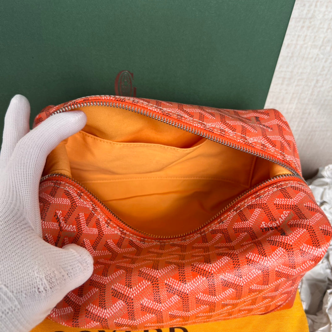 GOYARD BOWLING TOILETRY BAG 25 IN RED ORANGE GOYARDINE CANVAS AND CALFSKIN