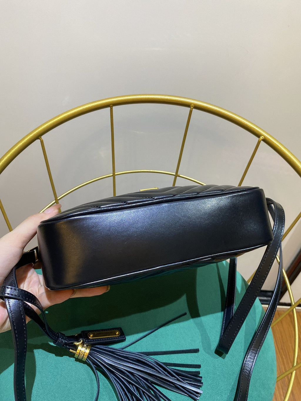 SAINT LAURENT LOU 23 CAMERA BAG IN BLACK/ GOLD QUILTED LEATHER