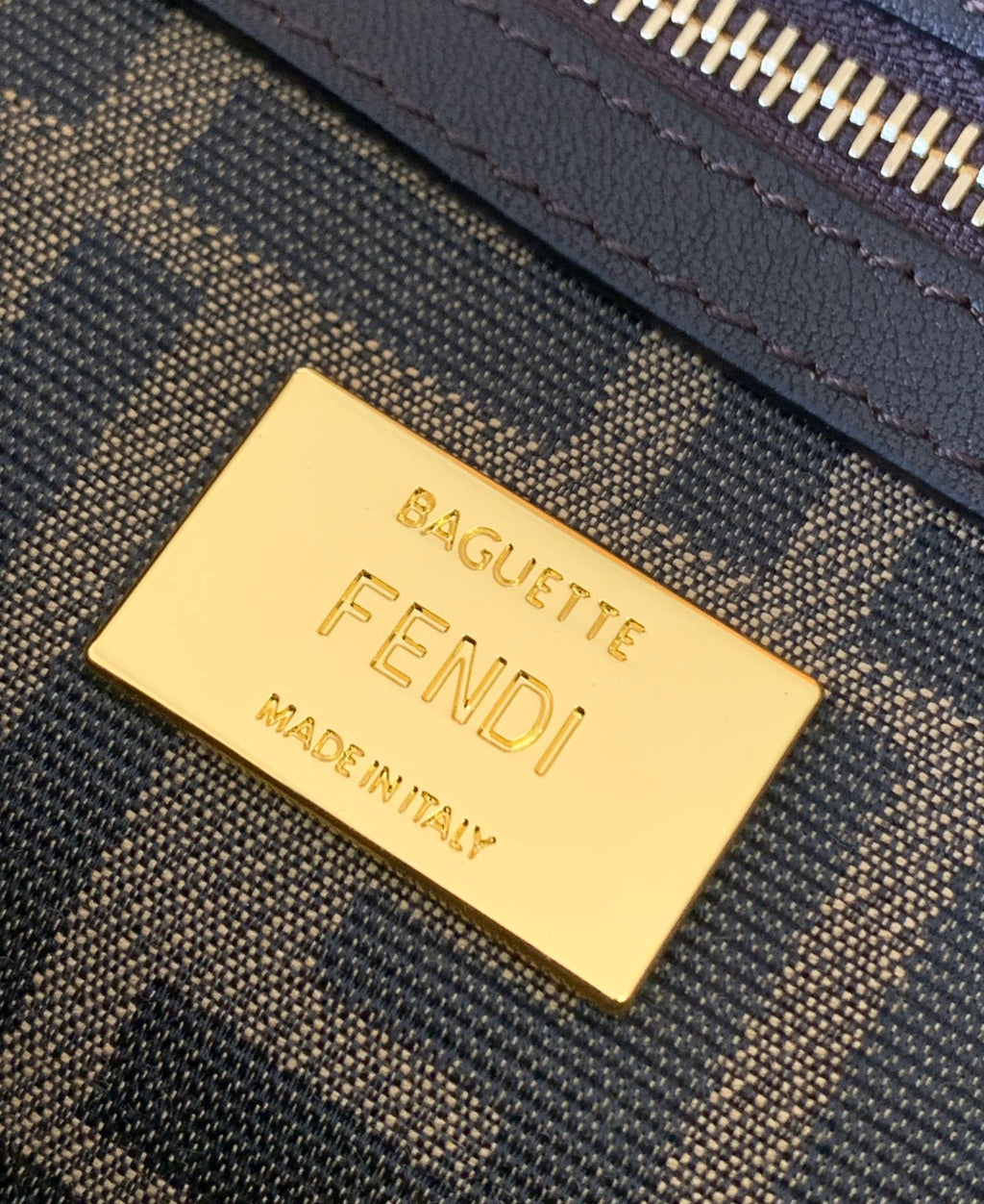 FENDI Fend Baguette 27 Brown FF Jacquard Fabric Bag Ghw