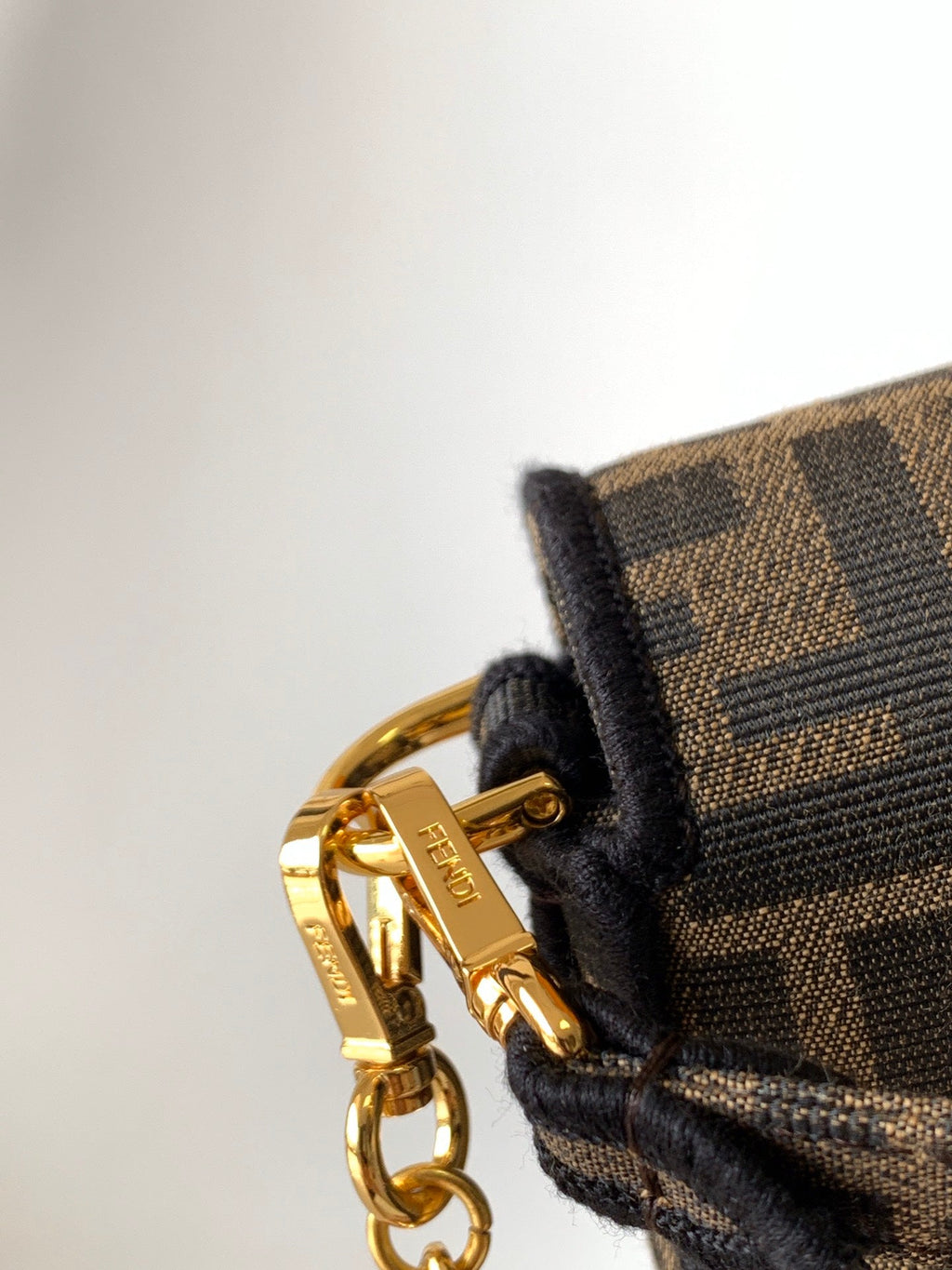 FENDI Fend Baguette 20 Brown FF Jacquard Fabric Bag Ghw