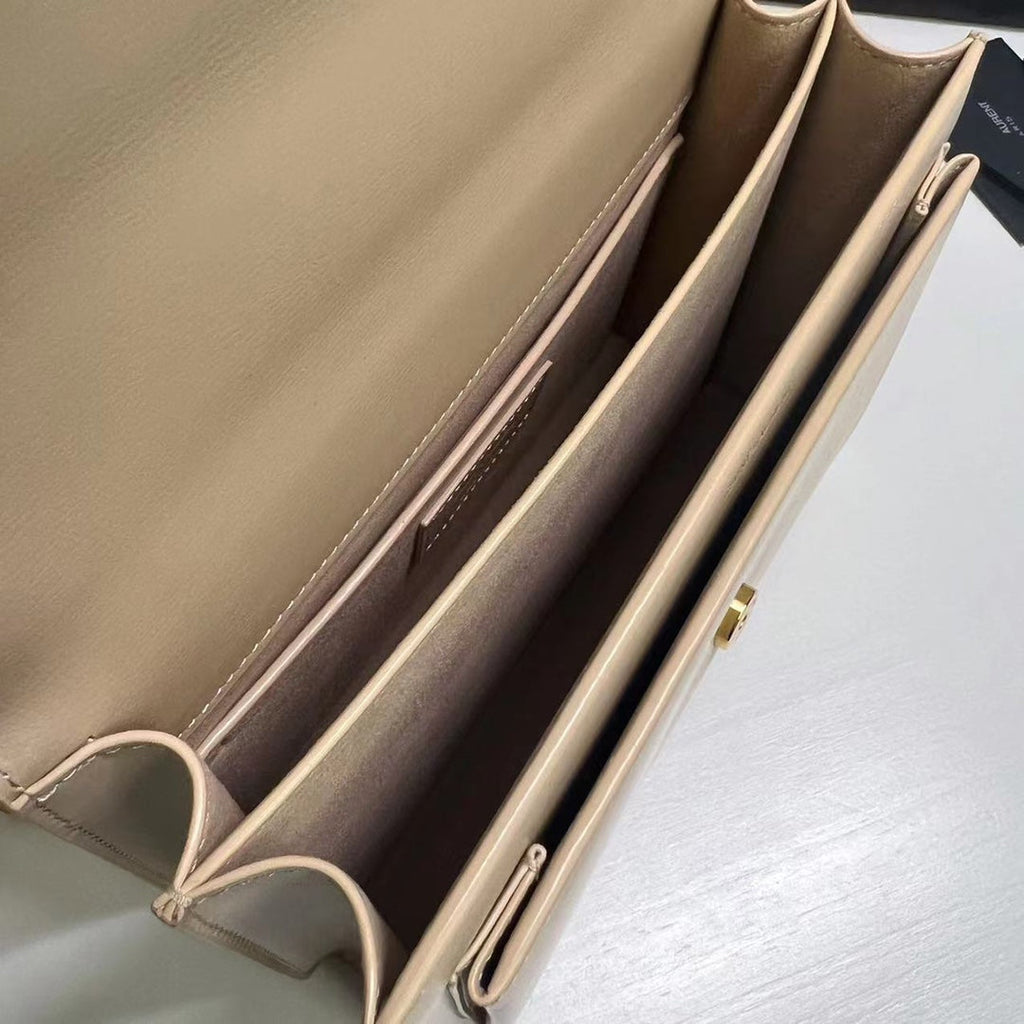SAINT LAURENT SUNSET MEDIUM 22 IN BEIGE CALFSKIN GOLD HARDWARE