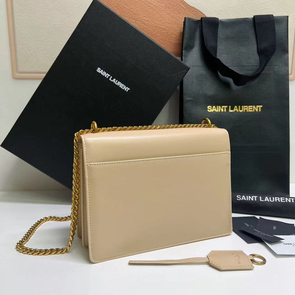 SAINT LAURENT SUNSET MEDIUM 22 IN BEIGE CALFSKIN GOLD HARDWARE