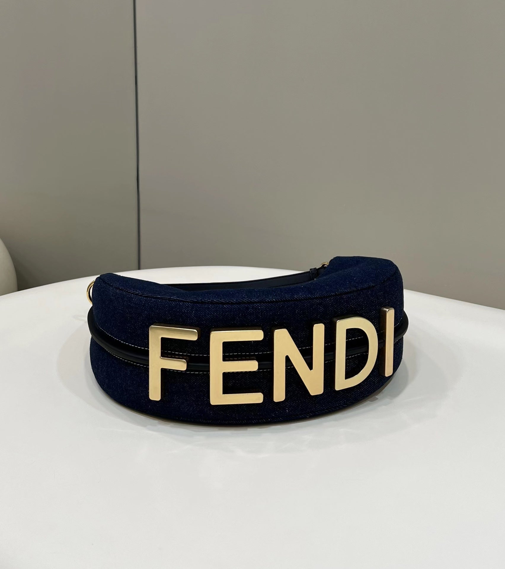 FENDI FENDIGRAPHY 29 BAG IN NAVY BLUE DENIM FABRIC WITH GOLD HARDWARE