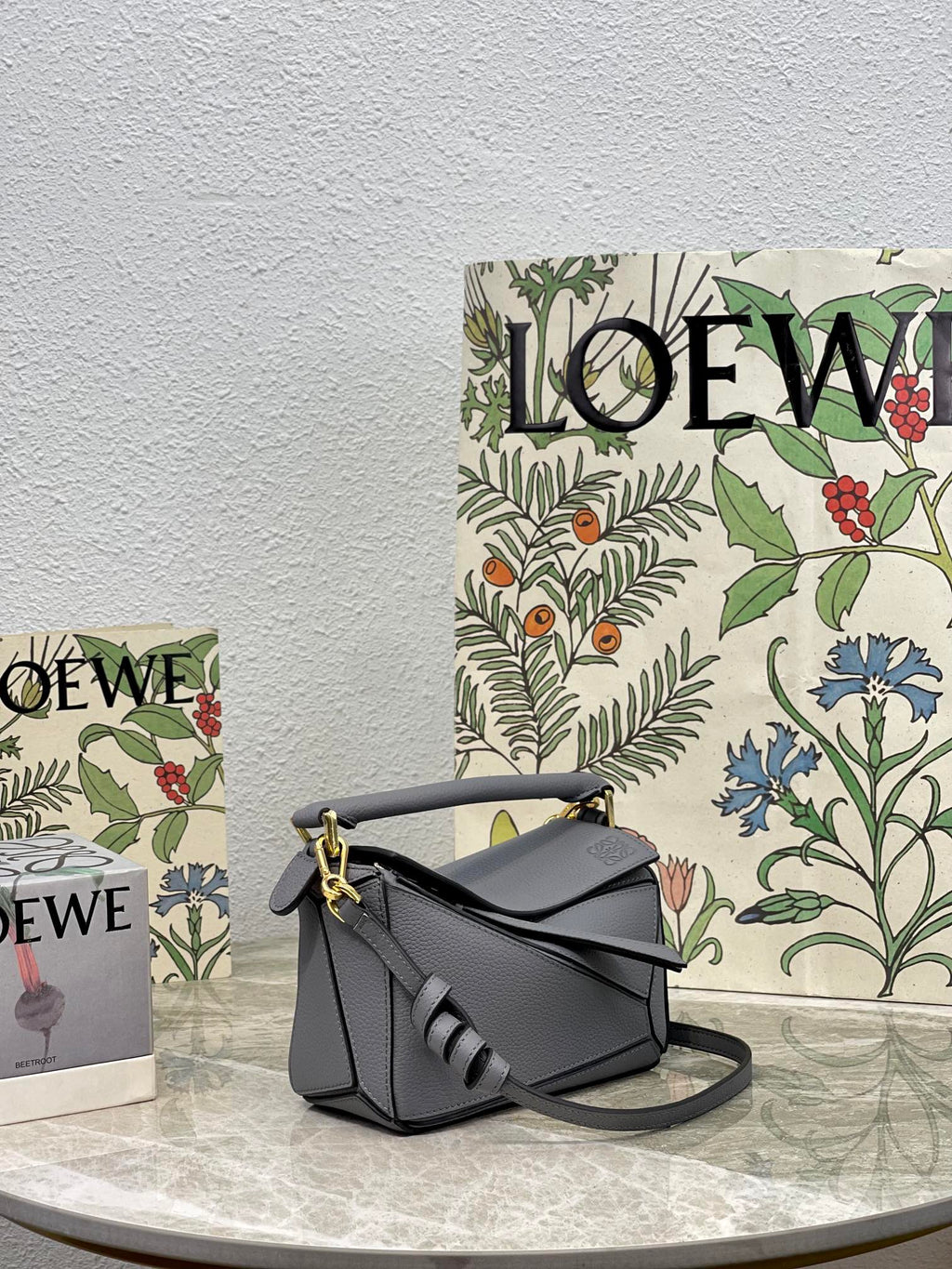 LOEWE LOE MINI 18 PUZZLE BAG IN GREY CALFSKIN