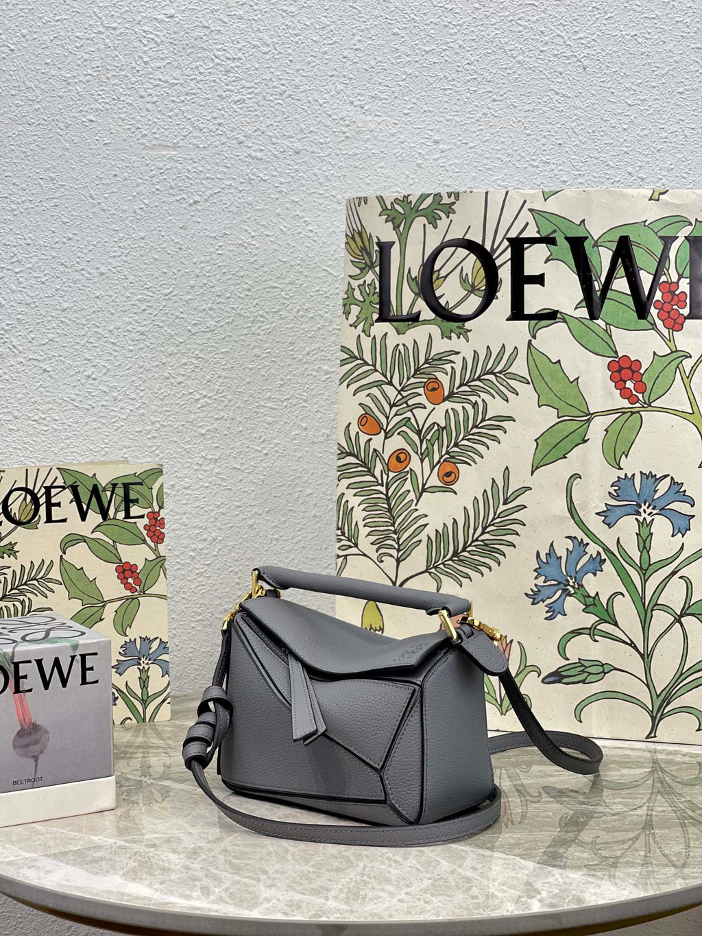 LOEWE LOE MINI 18 PUZZLE BAG IN GREY CALFSKIN