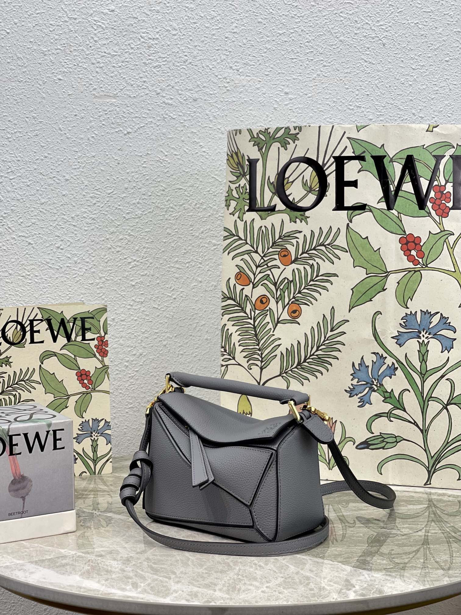 LOEWE LOE MINI 18 PUZZLE BAG IN GREY CALFSKIN