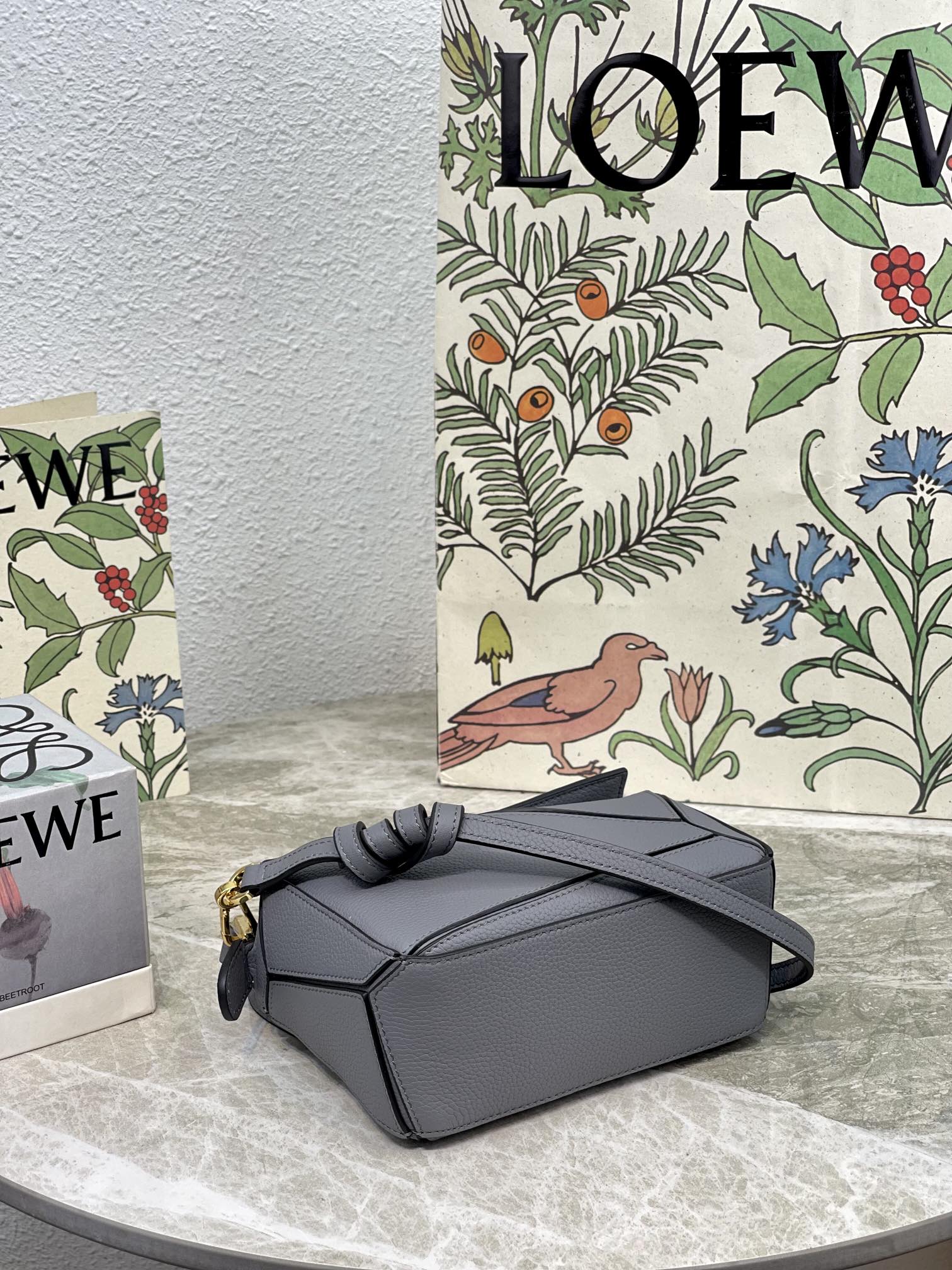 LOEWE LOE MINI 18 PUZZLE BAG IN GREY CALFSKIN