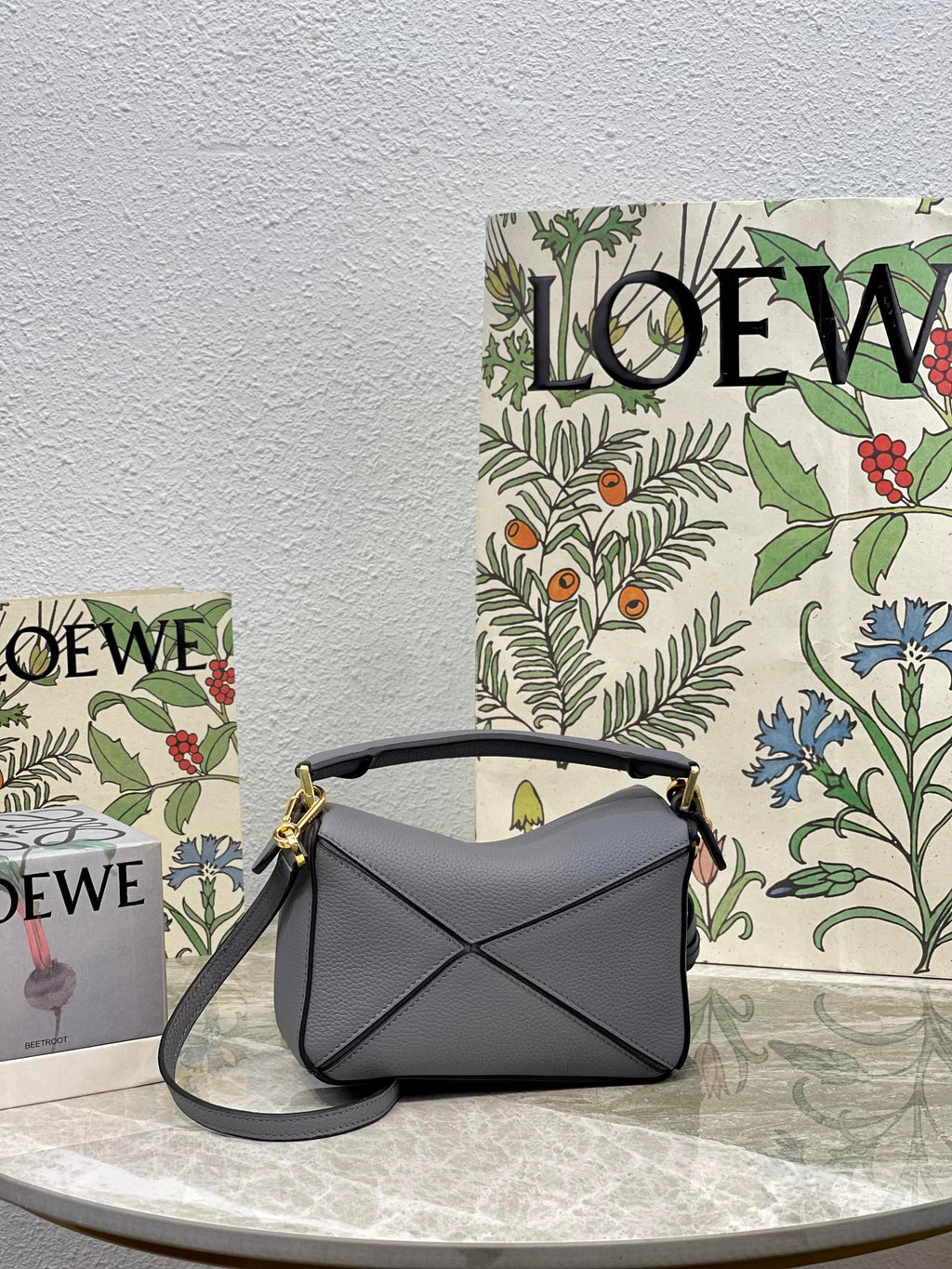 LOEWE LOE MINI 18 PUZZLE BAG IN GREY CALFSKIN
