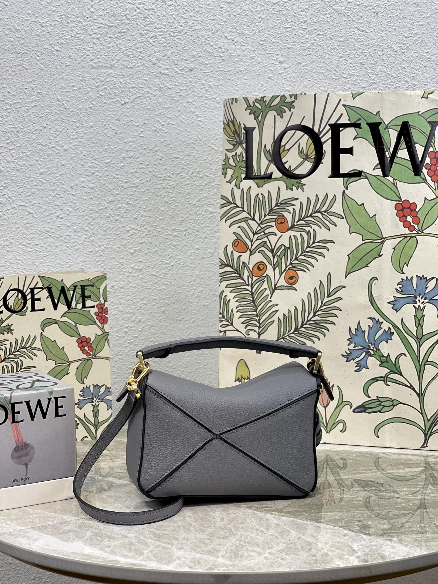LOEWE LOE MINI 18 PUZZLE BAG IN GREY CALFSKIN