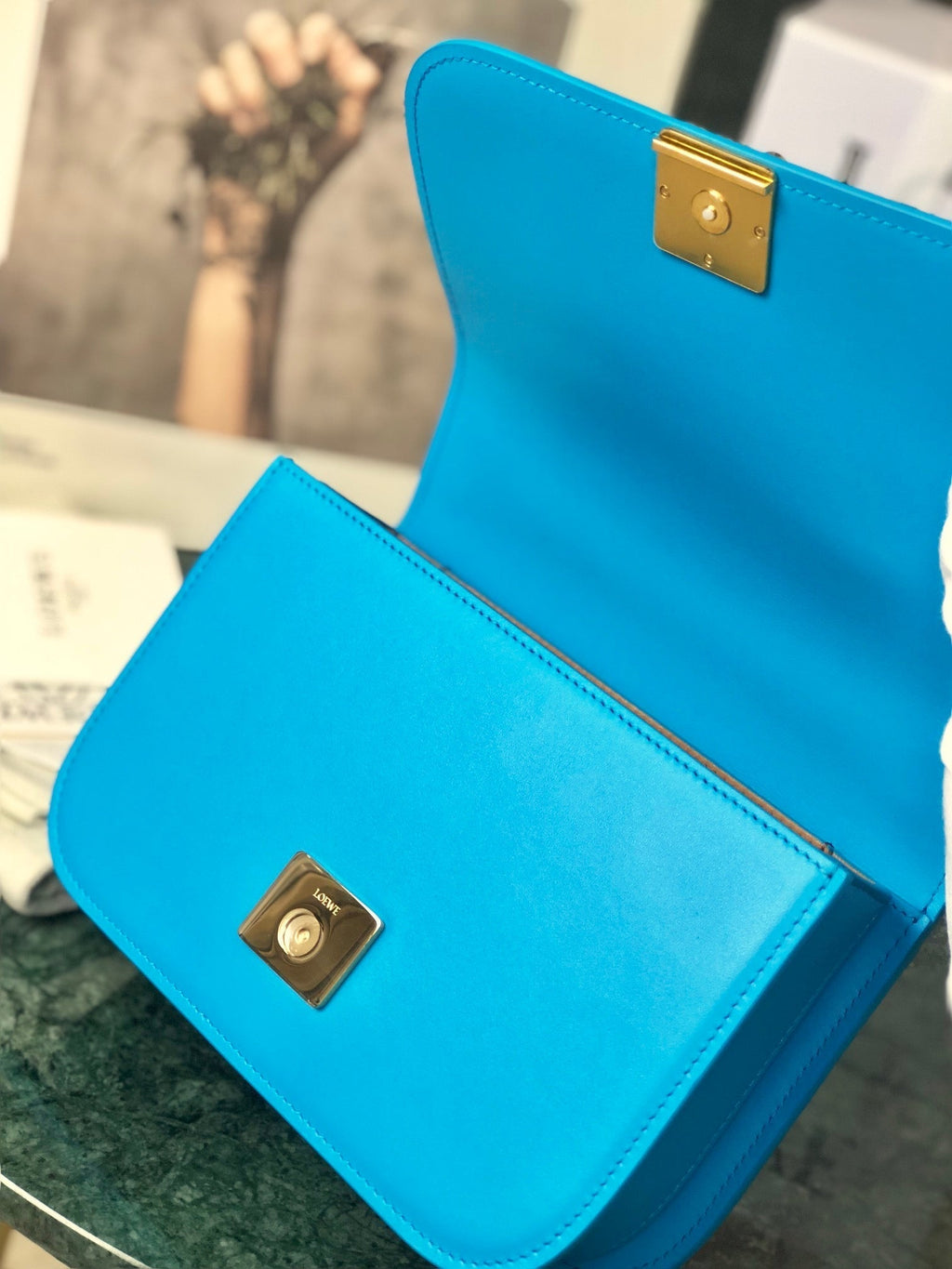 LOEWE LOE GOYA BAG 18 IN COBALT BLUE SILK CALFSKIN