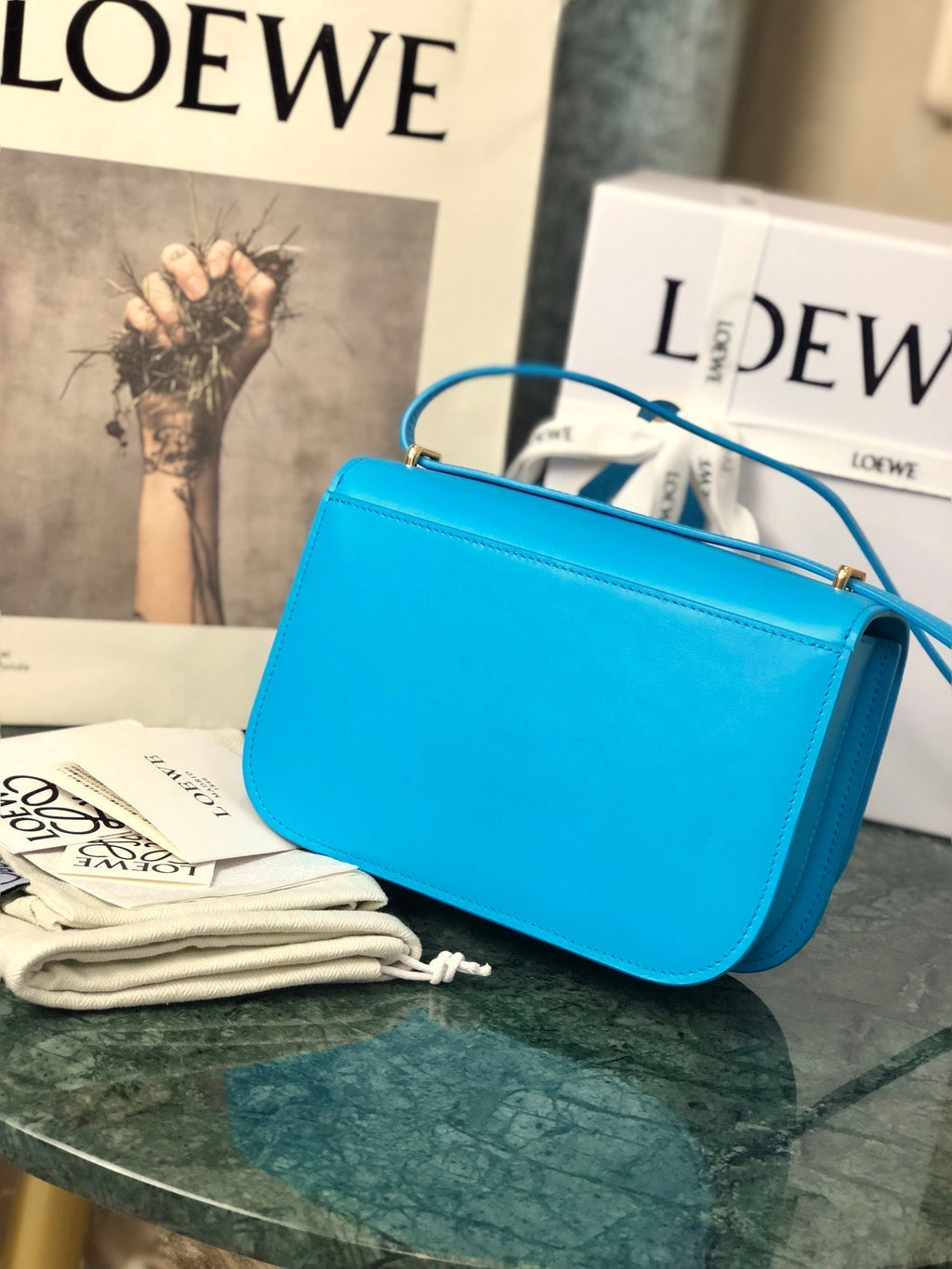 LOEWE LOE GOYA BAG 18 IN COBALT BLUE SILK CALFSKIN