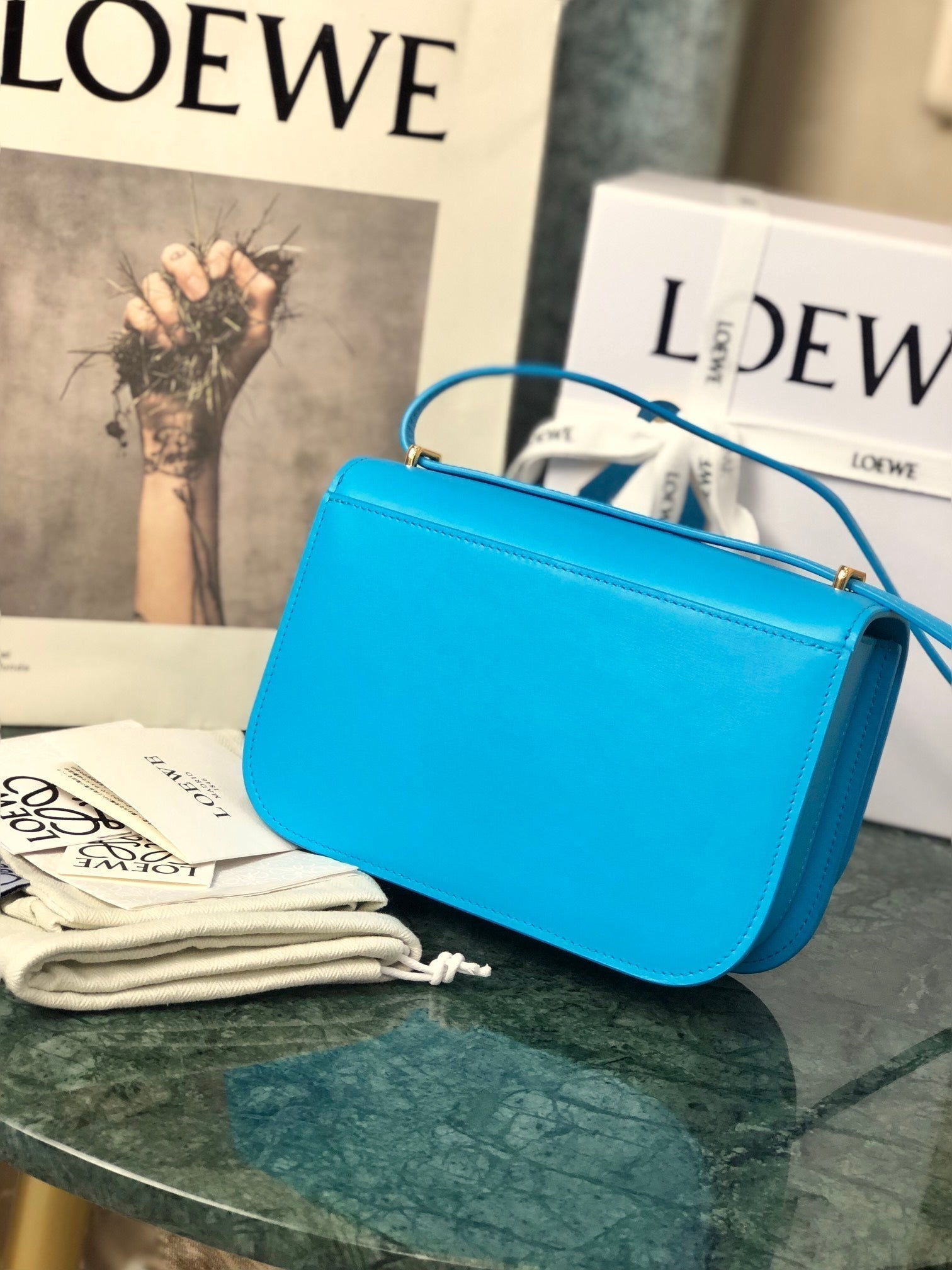 LOEWE LOE GOYA BAG 18 IN COBALT BLUE SILK CALFSKIN