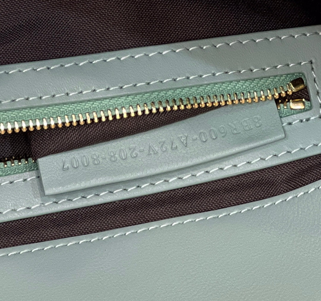 FENDI BAGUETTE WITH FF MOTIF 27 IN VIRIDIAN GREEN SOFT LAMBSKIN GOLD HARDWARE