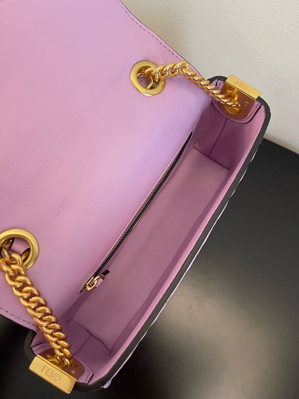 FENDI Fend Baguette 24 Bag With FF Motif Lavender Leather Ghw