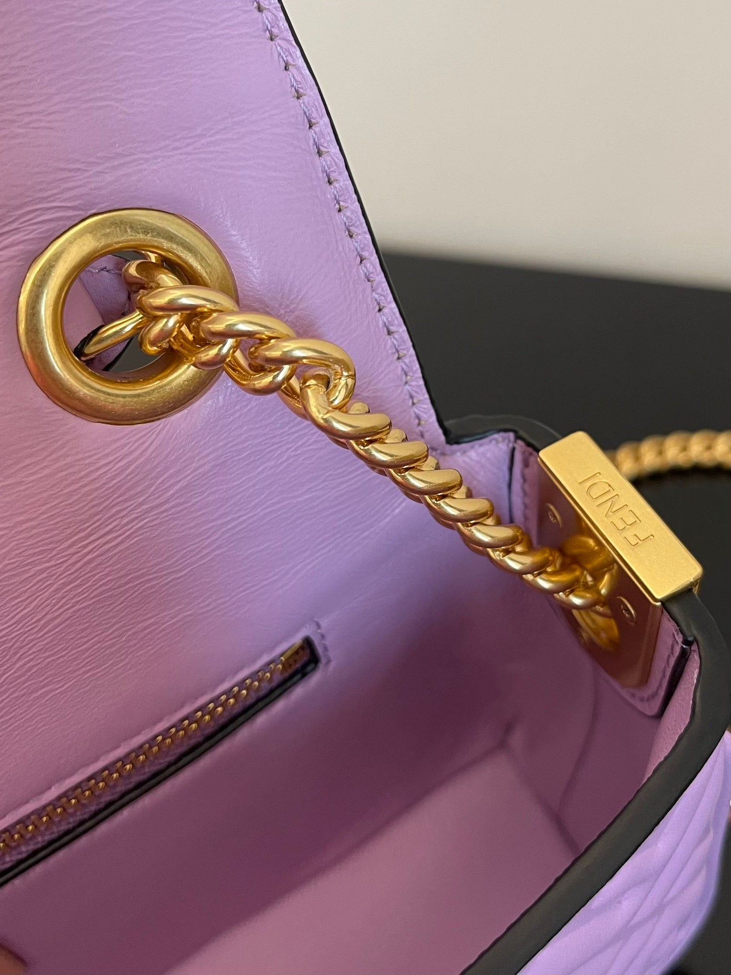 FENDI Fend Baguette 24 Bag With FF Motif Lavender Leather Ghw