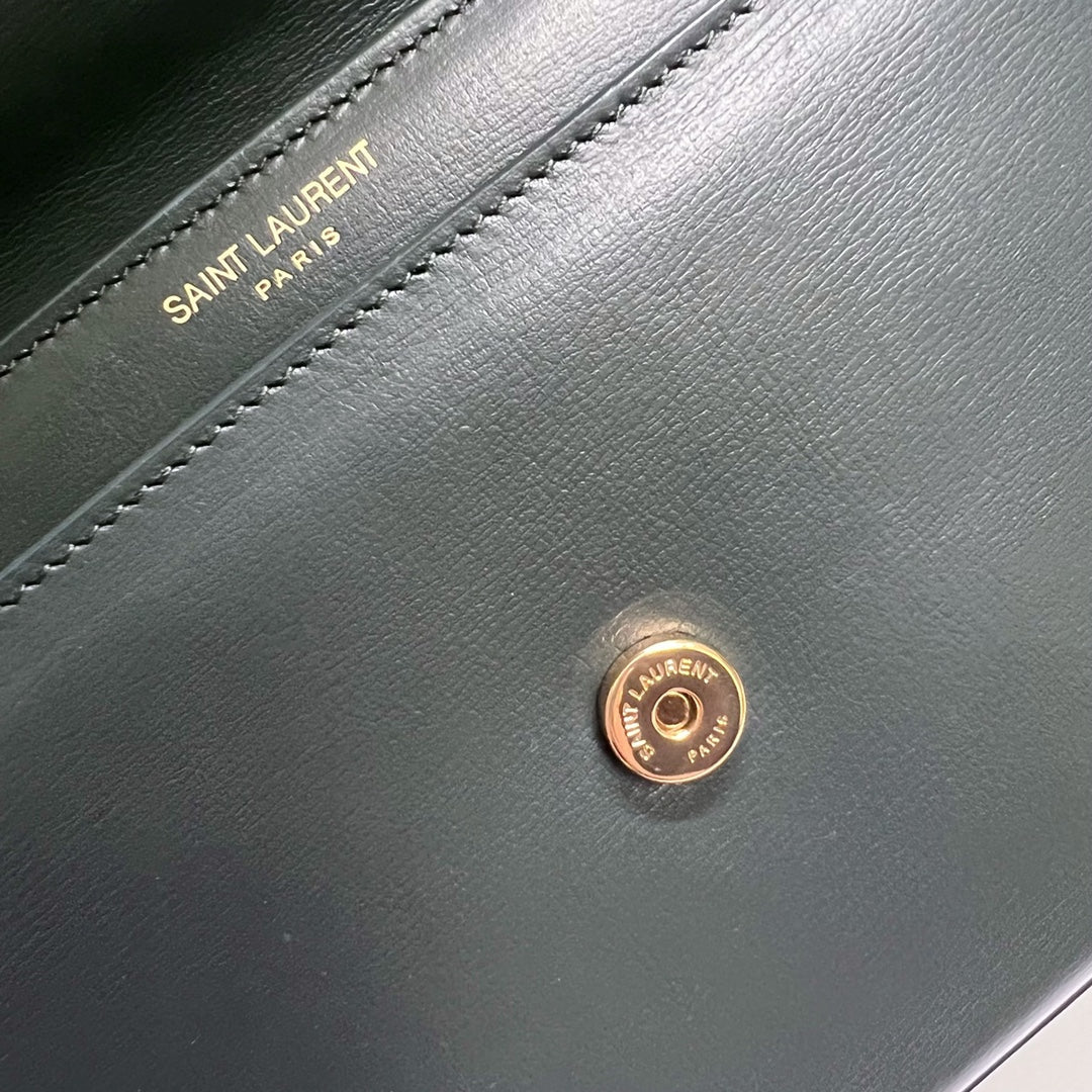 SAINT LAURENT SUNSET MEDIUM 22 IN DARK GREEN CALFSKIN GOLD HARDWARE